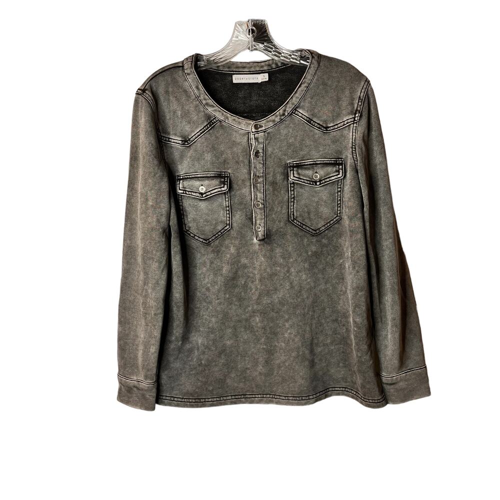 Paper Crane Grey Acid Wash Crew Neck Pocket Top